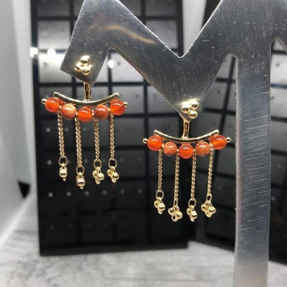 Gold tone statement style jacket earrings - Picture 1 of 5